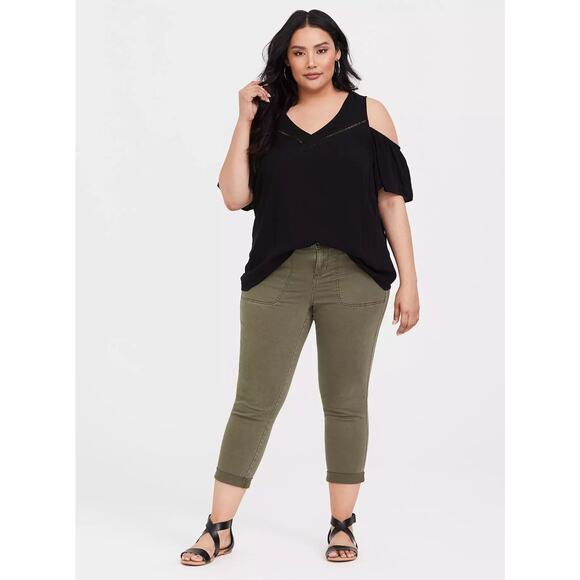 NWT Torrid Crop Twill Military Pants Olive Green Utility Women's Plus Size 26 - Picture 13 of 13